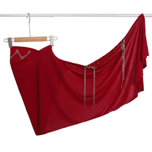 Red camellia rhinestone chain tassel wrap scarf, elegant belly dance hip scarf for ladies.