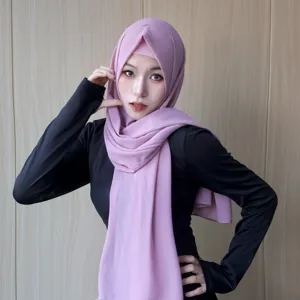 Solid color pearl chiffon long hijab with matching inner cap and top set main view product image.