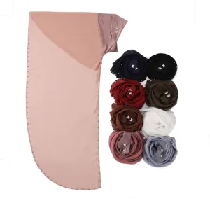 Chiffon hijab wikkeldoek met strass rand veelzijdige effen hoofddoek dames modesjaal.