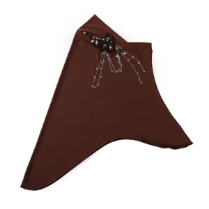 Brown hijab head cover with rhinestone floral decor and star tassel chains for women.