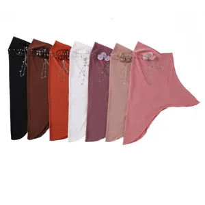 Comfortable solid color women hijab headscarf with rhinestone star tassels soft material