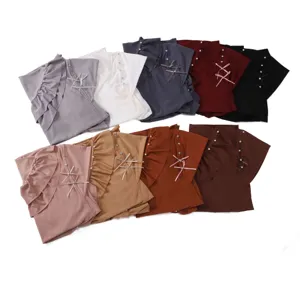 Hijab plisado de lino cristal multicolor con perlas y lazos, elegante pañuelo de cabeza.