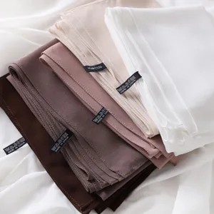 Solid color chiffon long scarf hijab detail view, soft touch elegant design for daily wear.