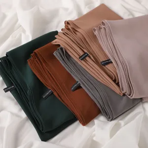 Solid color chiffon long hijab scarf soft lightweight headwrap Muslim women head scarf set.