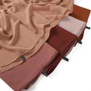 Solid color chiffon long hijab scarf for women, elegant lightweight draped headscarf main view.