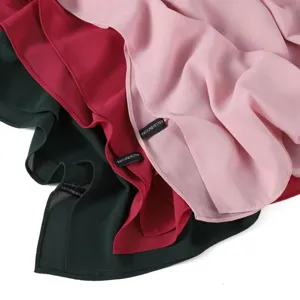 Solid color pearl chiffon long scarf soft hijab head wrap breathable elegant shawl fabric.