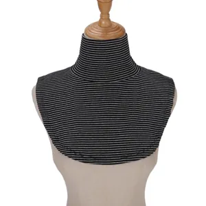 Women black white striped turtleneck fake collar detachable mock neck sweater accessory detail