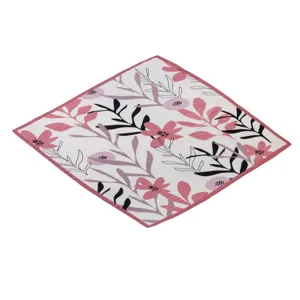 Detailed view of stylish floral print chiffon square scarf doodle garden neckerchief