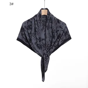 Retro rose printed pleated chiffon square scarf sun protection shawl elegant headscarf
