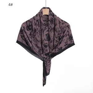 Detail view of the retro rose printed pleated chiffon square scarf shawl with crinkle texture.