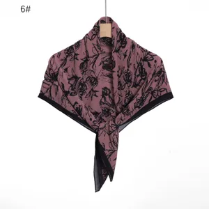 Retro rose print pleated chiffon square scarf, elegant sun protection shawl and headscarf.