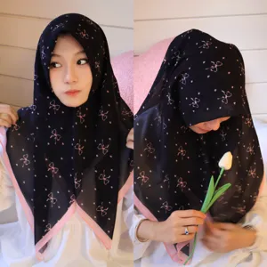 Foulard carré en mousseline imprimé nœud noir chic pour femme hijab et accessoire