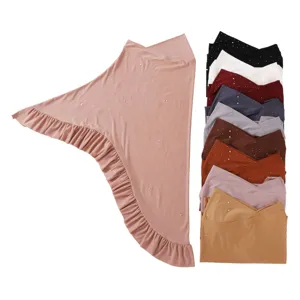 Crystal Linen Rhinestone Ruffled Tail Hijab Solid Color Muslim Headscarf Main Product View