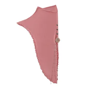 Dusty rose hijab for women, crystal fabric headscarf with pearls and rhinestone chains for daily.
