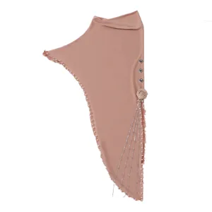Solid color crystal linen tail hijab for women, elegant rhinestone and pearl edge detail design.