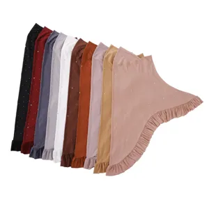 Crystal studded Muslim hijab swallowtail pullovers with ruffles in multiple solid colors for women.