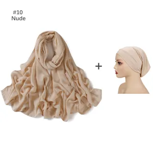 Σετ Μαντήλα Hijab Rayon Και Σκουφάκι Nude 85x175cm Ισλαμική Μόδα Γυναικεία Κομψή