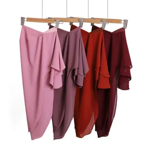 Simple double layer chiffon hijab scarf comfortable solid color swallowtail pull over head wrap