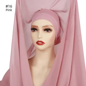 Solid pink chiffon hijab scarf with matching inner cap set elegant modest Muslim headwear