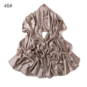 Mujer panuelo largo de satin liso, elegante chal de seda sintetica drapeado para verano.