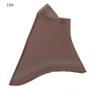 Women rhinestone embellished hijab cap breathable stretchy Muslim headscarf brown head wrap