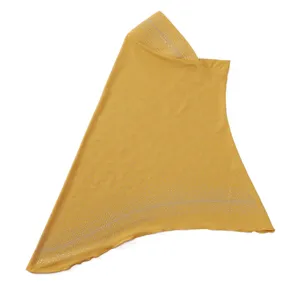 Mustard yellow rhinestone hijab for women, soft ribbed head wrap and stylish headwear.