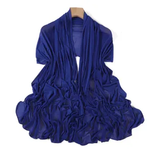 Royal blue rhinestone mesh shawl scarf for women, elegant sheer wrap for summer air conditioning.