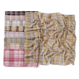 Vintage plaid large square scarf, chiffon headscarf and shawl for women, multi-color variant.