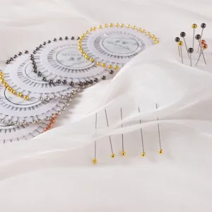 Épingles à tête de perle en roue emballage rond couleur métallique pour la couture pro