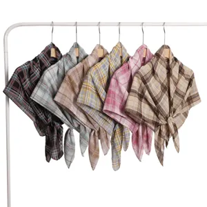Chic plaid chiffon square scarf, vintage print hair scarf and elegant women neckerchief.