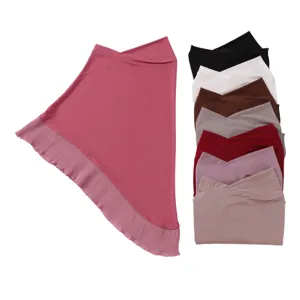 Women's Chiffon Ruffle Hijab Cap Solid Color Breathable Slip-On Head Scarf Multi-Color