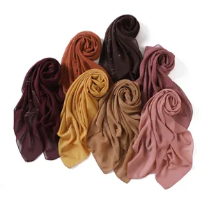 Süßer Strass Chiffon Schal Hijab quadratisch Kopftuch Mode Accessoire Tuch 90cm