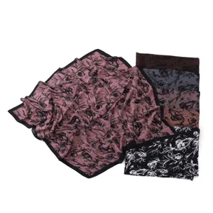 Vintage rose floral pleated chiffon square scarf sun protection shawl elegant head wrap for women