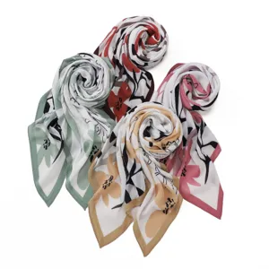 High-quality floral graffiti digital print pleated chiffon square scarf headband wrap.