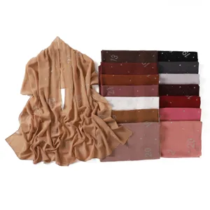 Sciarpa in Chiffon Leggera da Donna Scialle Lungo Versatile Tinta Unita con Strass Copricapo Traspirante Accessorio Moda