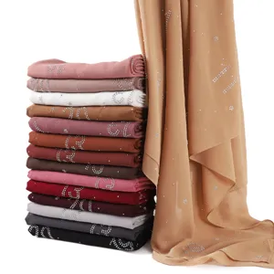 Sciarpa hijab in chiffon con strass cristalli design hot drill lungo scialle donna unito