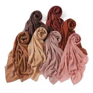 Elegante foulard hijab in chiffon con strass lucidi, sciarpa lunga leggera per donne.