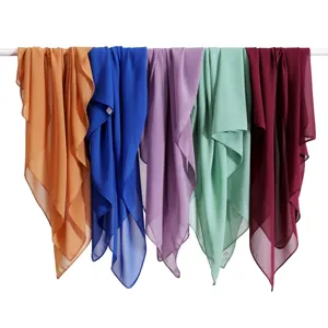 Colorful chiffon square hijab scarf lightweight breathable Muslim headwrap for women daily wear