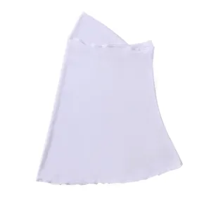 Detail view of a solid white elastic mesh slip-on headscarf, soft and breathable fabric.