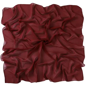 Exquisite solid color chiffon square scarf detail, lightweight breathable hijab shawl 90cm.