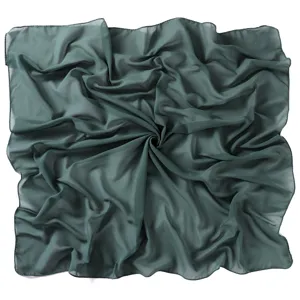 Solid dark green pearl chiffon square scarf 90cm, elegant daily head wrap and fashion shawl.