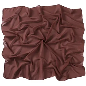Solid color pearl chiffon square scarf 90cm lightweight Muslim hijab headwrap brown