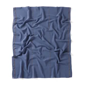 Blue chiffon hijab scarf with sparkling rhinestone vertical stripes for elegant women wear