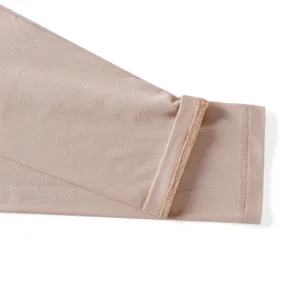 Modal sun protection arm sleeve detail close up, breathable fabric, smooth fine stitching.
