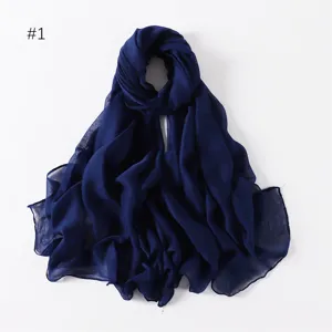Solid color dark blue lightweight polyester voile long scarf detail view shawl accessory
