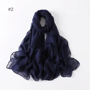 Solid color dark blue lightweight long scarf, versatile travel fashion shawl for women.