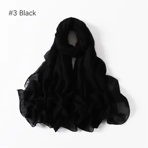 Solid black lightweight polyester scarf, versatile long shawl for travel and daily wear.