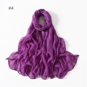 Lightweight solid color purple polyester long scarf, elegant travel shawl fashion accessory.