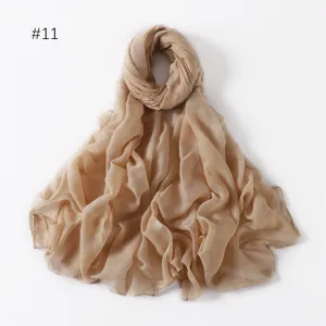 Solid color lightweight polyester long scarf, versatile thin shawl for travel and daily wear.
