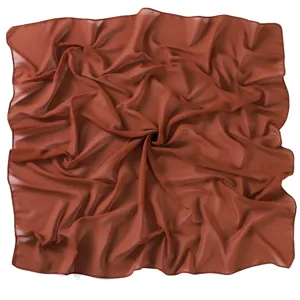 Solid color pearl chiffon square scarf, premium texture, elegant brown hijab and head wrap.